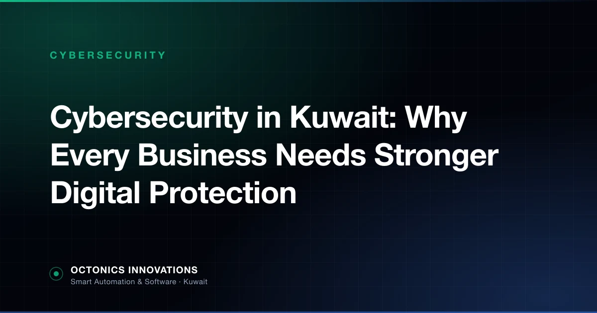 Cybersecurity protection layers showing firewall, endpoint, access control, and backup for a Kuwait business
